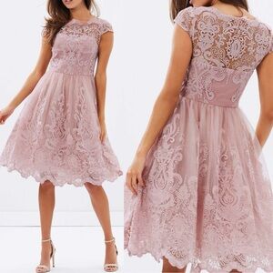 Chi Chi London Livyah Lace Cap Sleeve Midi Dress Pink US Size 4